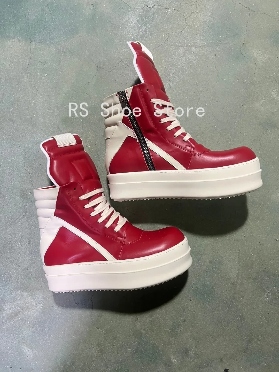 

Ro Classic Designer Men Shoe Women Sneaker Red Leather Ankle Boot High Top Casual Shoes Zipper 6cm Thick Sole Boots