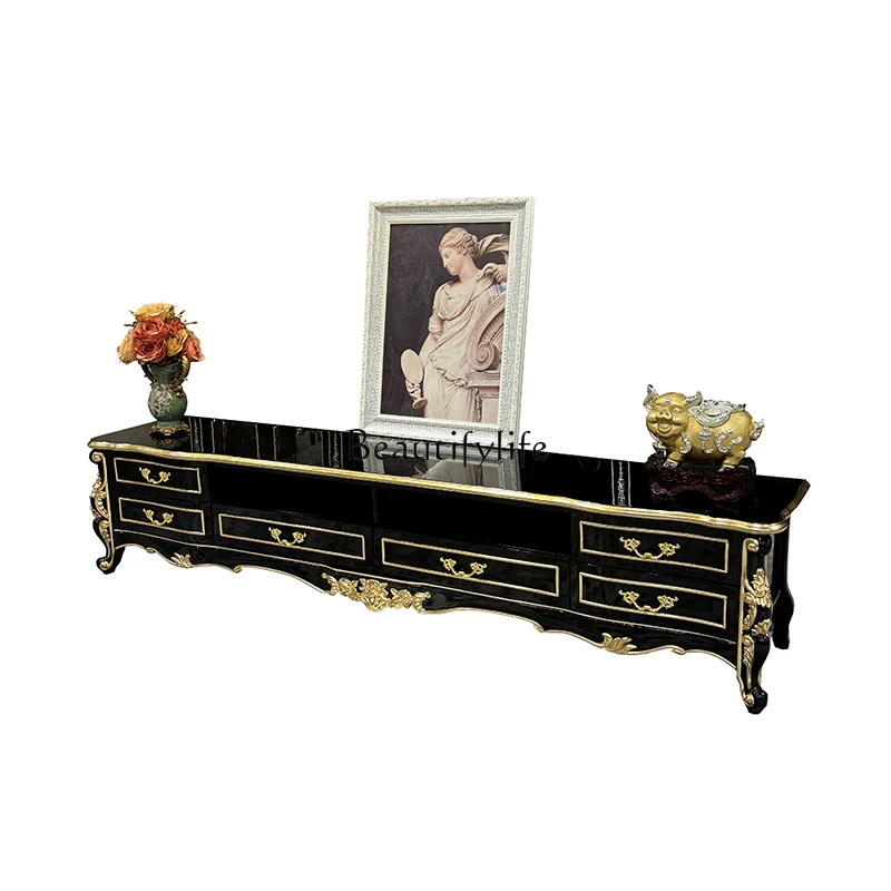 

French solid wood TV cabinet, European neoclassical small apartment living room background cabinet