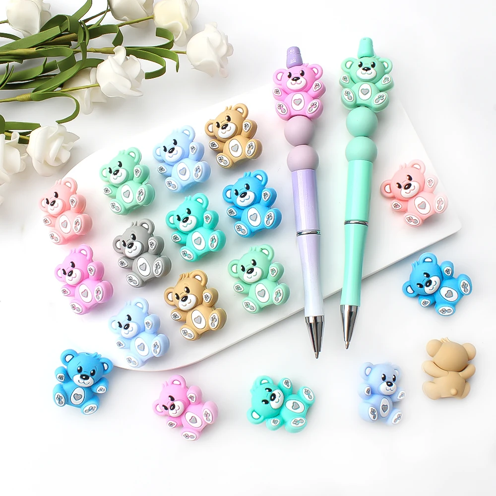 5/10PCS 3D Silicone Beads Cartoon Bear Hats Shape Craft Focal Bead For Diy Jewelry Making Keychains Hanging Gift Decor Supplies