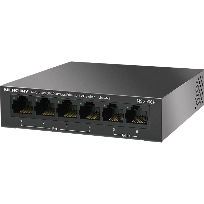 MERCURY 6 Port Gigabit 100/1000Mbps PoE Switch, 4 Ports PoE @ 43W IEEE802.3af, 2 Uplink Gigabit Ports, Plug & Play MSG06CP