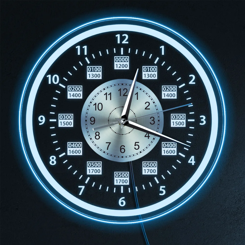12 Hour Military Time Wall Clock With LED Backlight Home Decor Neon Sign Display Luminous Wall Clock For Man Cave Living Room