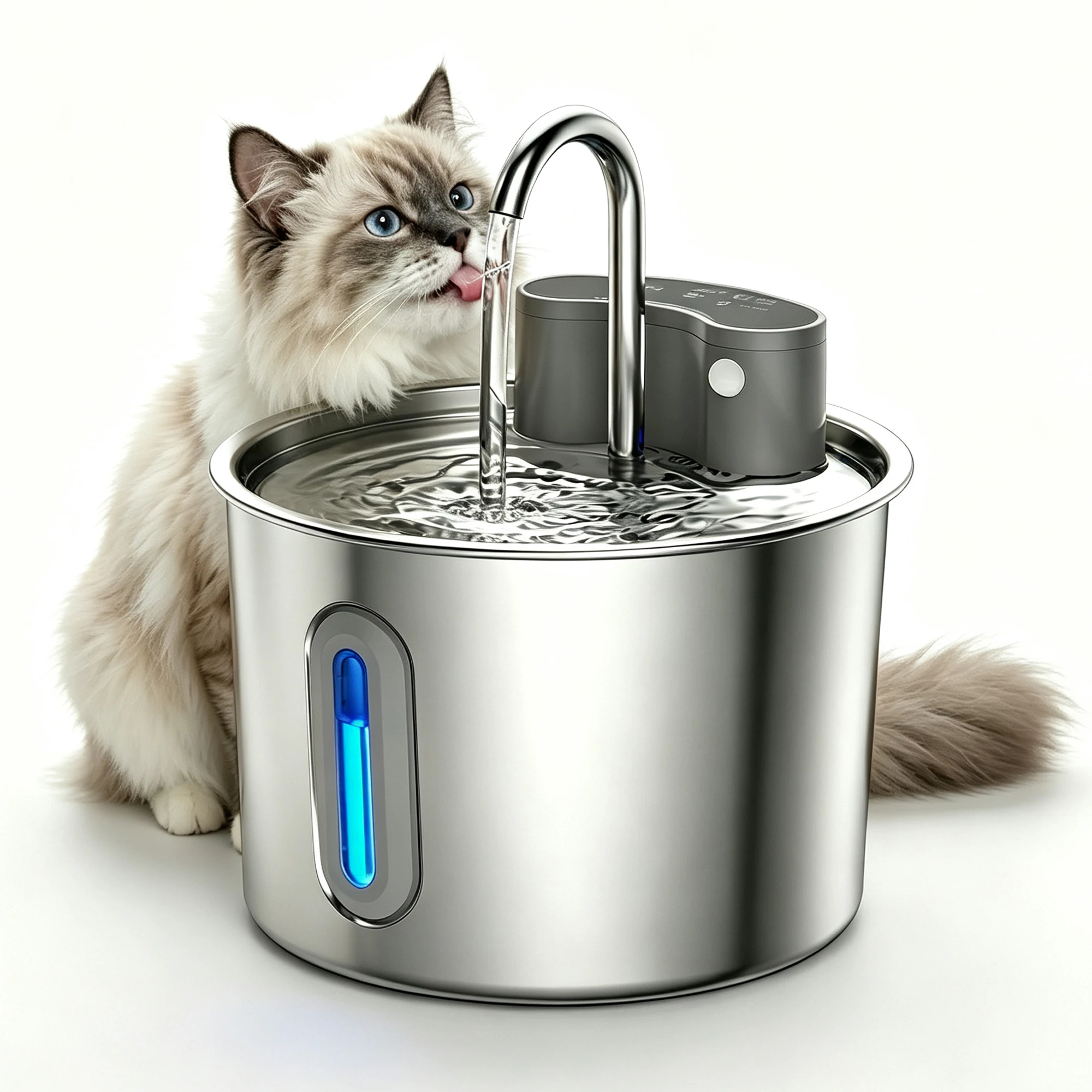 Cordless Stainless Steel Cat Water Fountain 74oz/2.2L,Battery Operated Quiet Automatic Wireless Pet Fountain for pets indoor