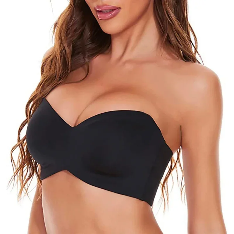 Full Support Non-Slip Convertible Bandeau Bra Strapless Push up Plus Size Seamless Bra Underwire Convertible Smoothing Unpadded