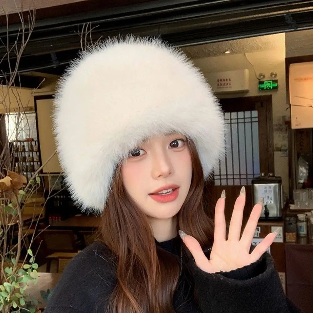 

New Fluffy Fur Women's Winter Hat Warm Ear Protection Snow Ski Cap Female Faux Fox Fur Bomber Hat Windproof Russian Hat Bonnet