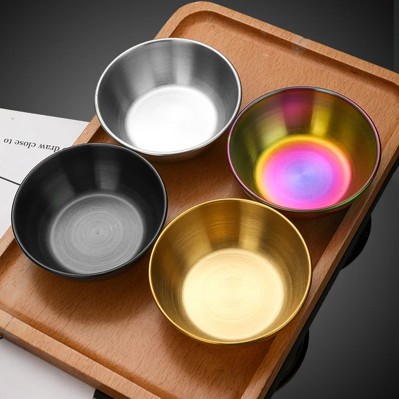 1/2/4pcs Stainless Steel Golden Sauce Dishes Appetizer Seasoning Serving Dishes Sets Tray Spice Plates Kitchen Tableware