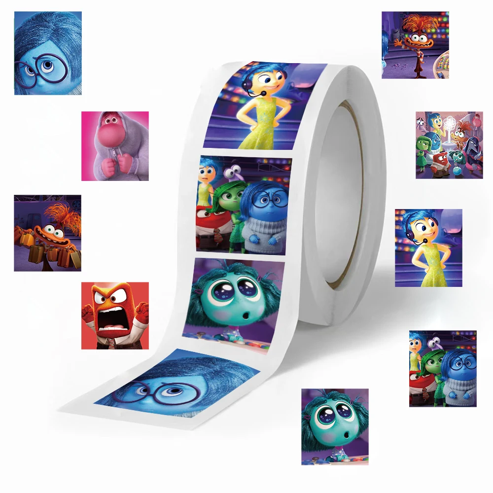 500 adet/rulo Disney Inside Out etiketler Kawaii Anime su geçirmez Pvc dizüstü çıkartmaları dekorasyon Stiker çocuk ödül oyuncak kız hediye