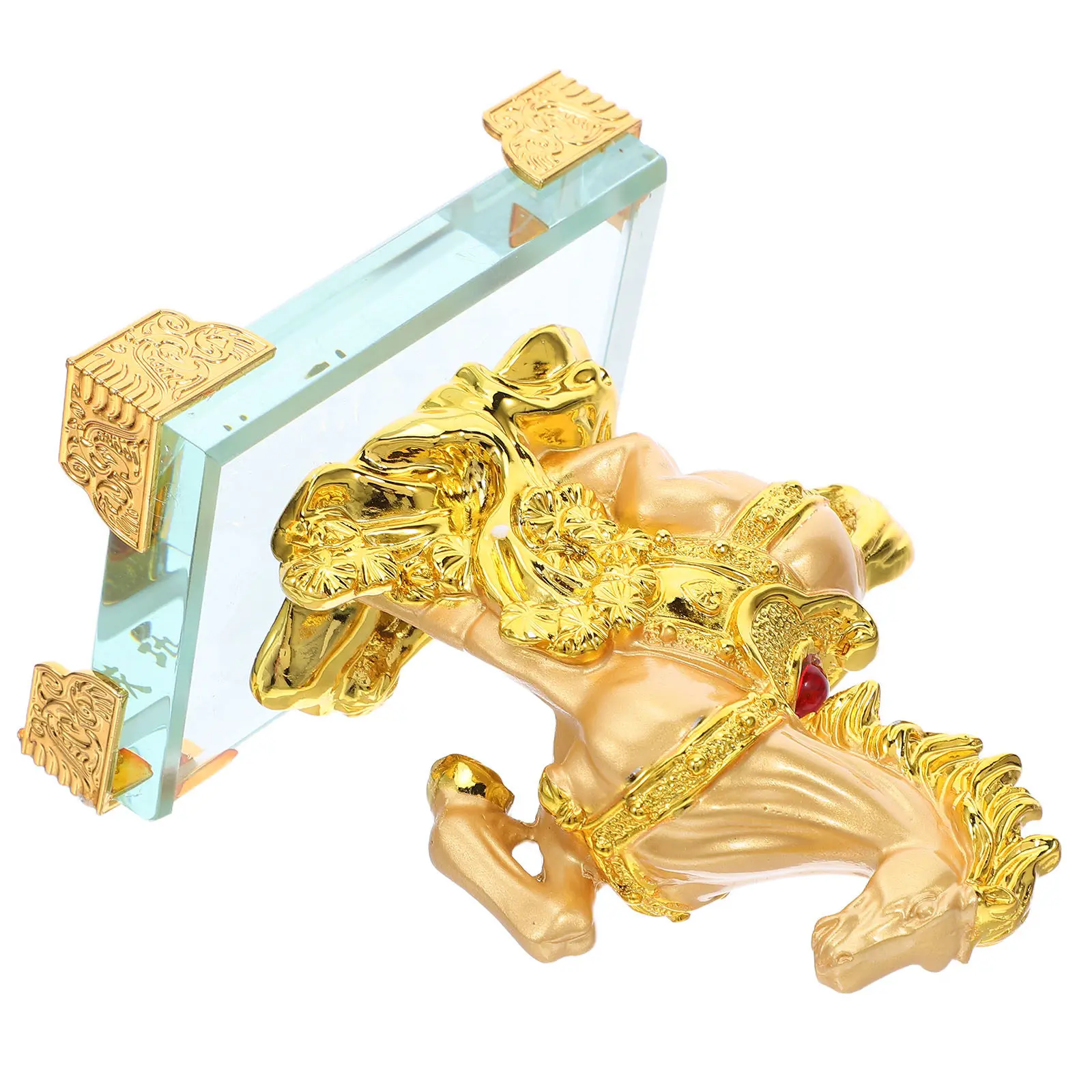 Chinese Zodiac Horse Feng Shui Resin Sculpture Golden Color Lucky Ornament Desk Home Office Decoration Gold Horse Resin Ornament