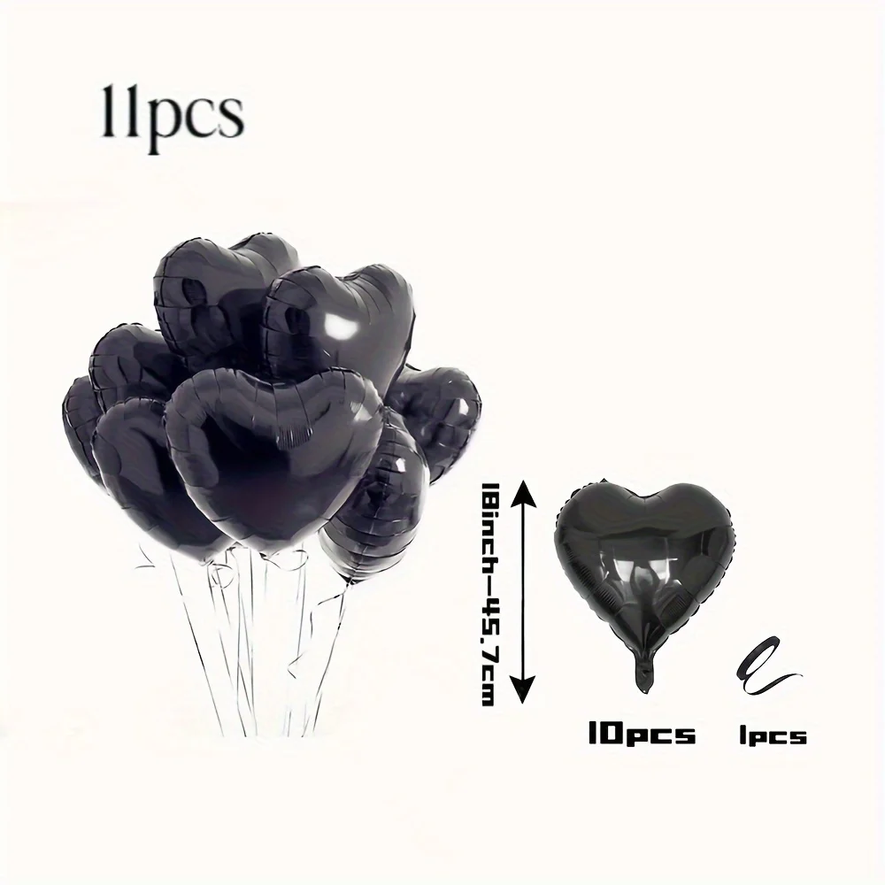 10 قطع من بالونات الألومنيوم ذات الحب الأسود لتزيين غرفة الزفاف وعيد الحب مقاس 18 بوصة #2