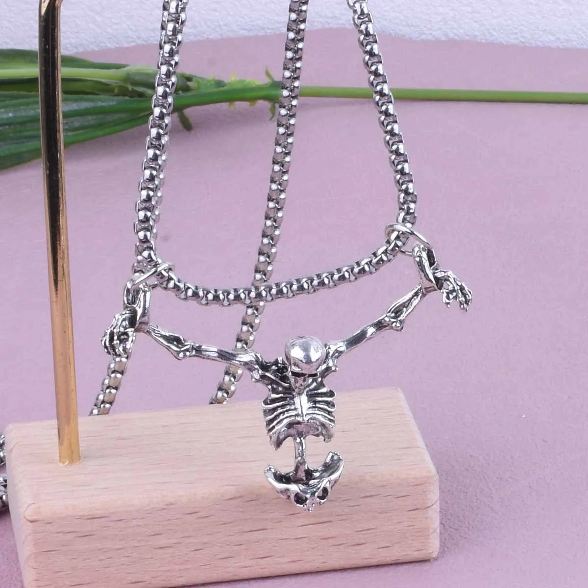 Gothic Hanging Skeleton Necklace, Vintage Punk Crucifix Pendant, Dark Occult Jewelry for Men & Women, Edgy Gift for Rebels