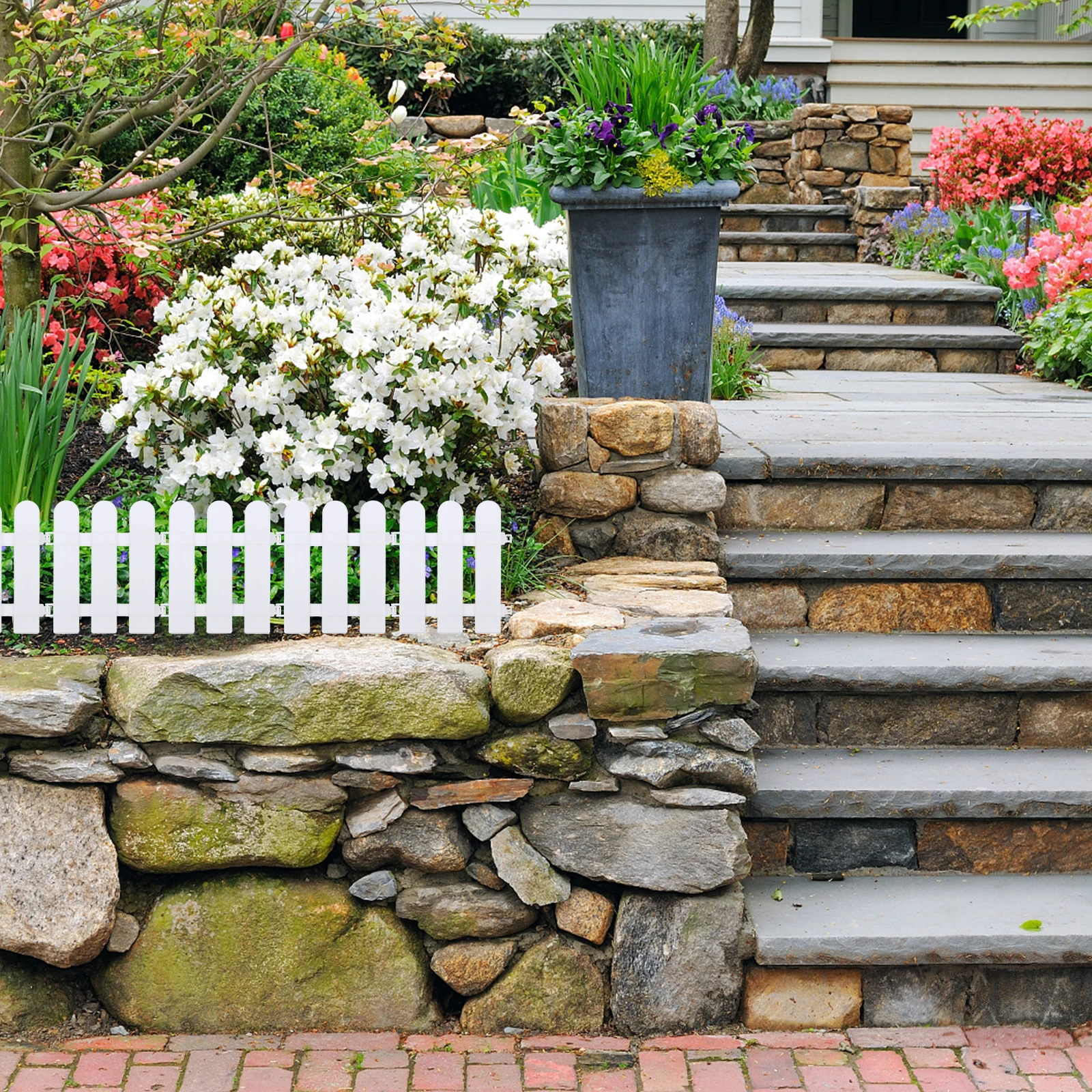 

8pcs White Durable Plastic Garden Fence Picket Fence Outdoor Path Fencing Weather Resistant for Flower Bed Driveway Yard Decor