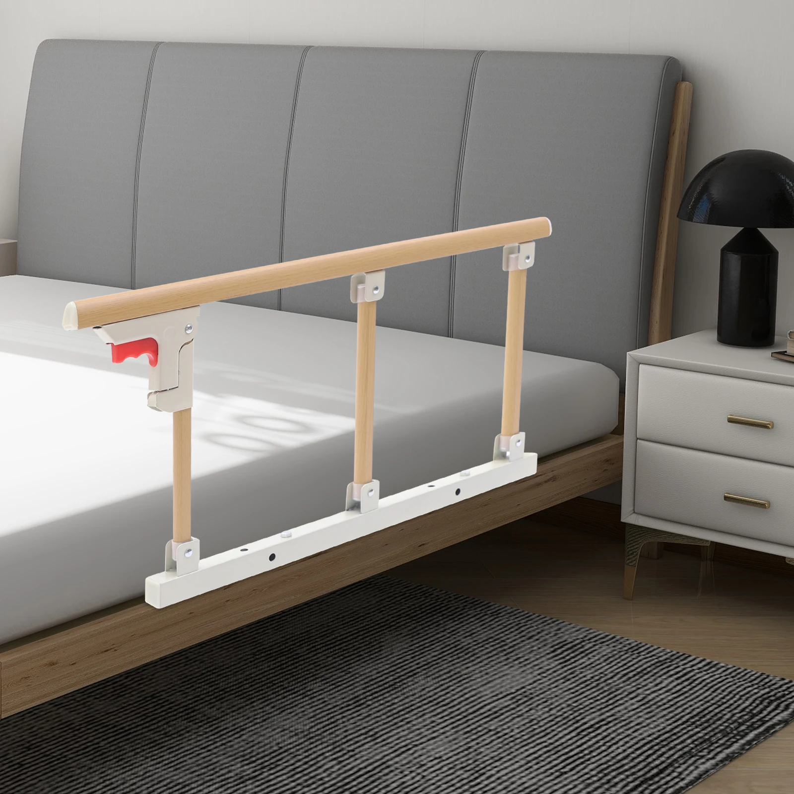 

15.75-inch Safety Bed Guard Rail Folding Bedside Assist Rail with 3Vertical Pole for Children Elderly Embedded Mattresses Wooden
