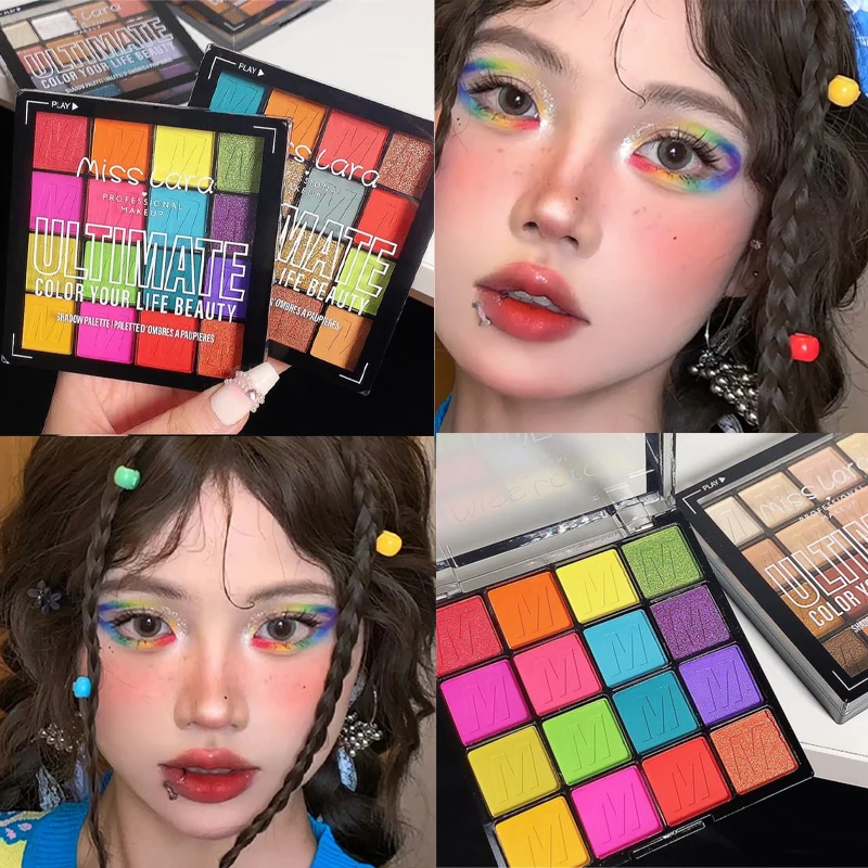 Placa de sombra de ojos de colores ricos, brillo nacarado, 16 colores, paleta de sombra definitiva, verde brillante, azul, maquillaje de ojos cosmético