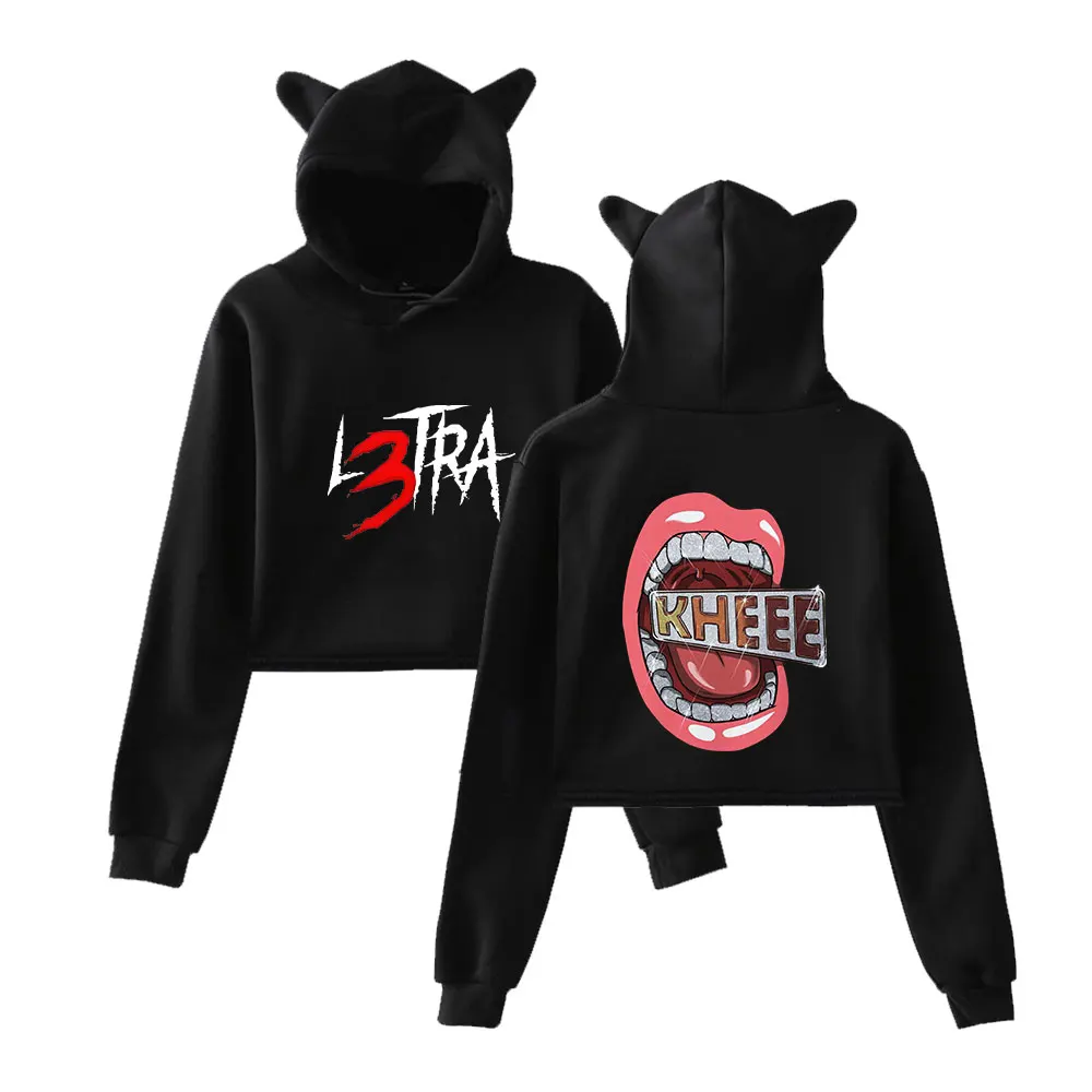 

Luar La L Merch L3TRA Cat Ear Hoodie Women Long Sleeve Hooded Sweatshirts Casual Streetwear Crop Tops