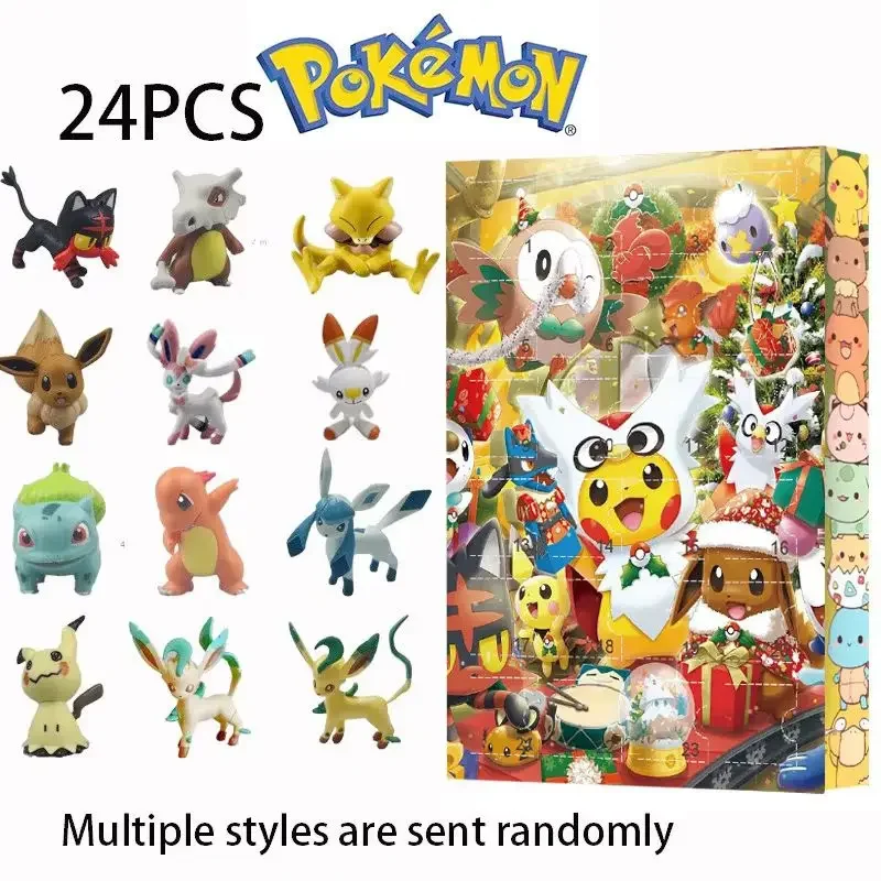 2025 Weihnachten Adventskalender 24 Stück Actionfigur Anime Pokemon Pikachu 24 Tage Belohnung Countdown Box Spielzeug Weihnachtsgeschenk für Kinder