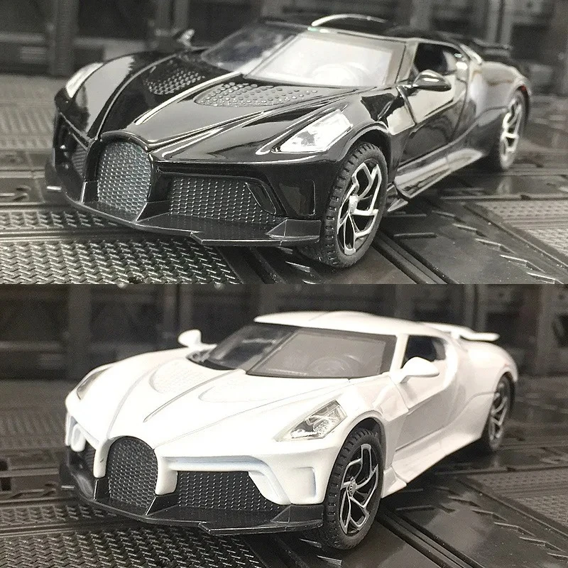 Para 1:32 bugatti la voiture noire carro esportivo liga diecast simulação modelo de metal som & luz puxar para trás brinquedo coleção crianças brinquedos