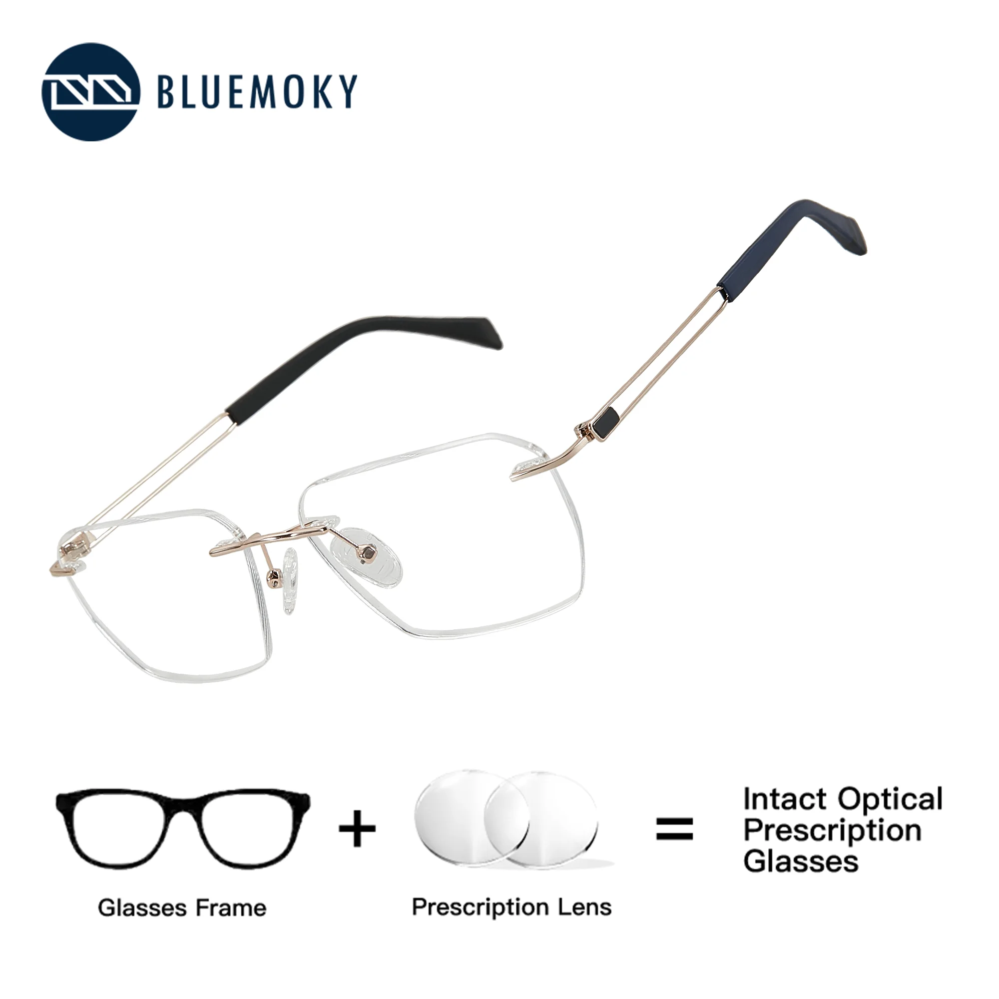 

BLUEMOKY (M Size) Men Frameless Mental Prescription Vision Correction Eyeglasses near Dafocal Glasses Man Clearsight Lenses