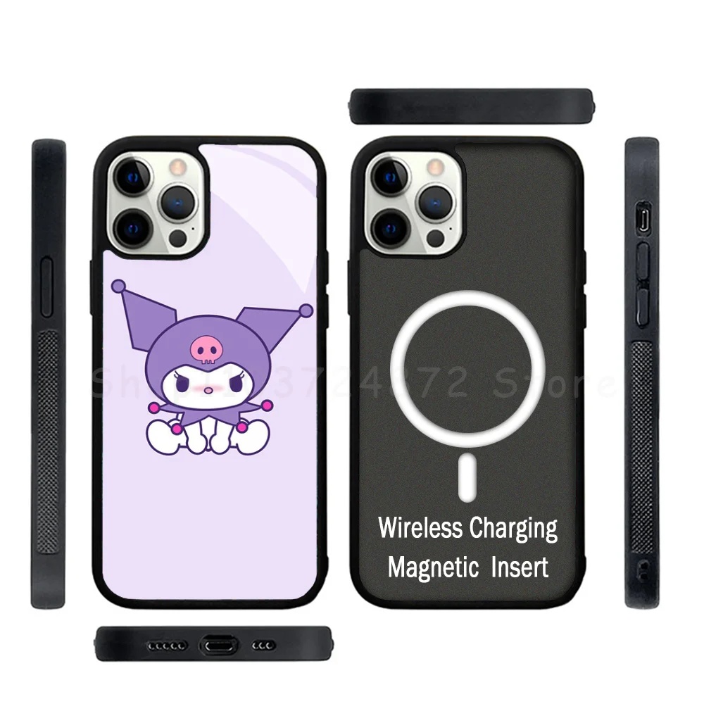 

Kawaii K-kuromi Phone Case Strong Magnetic For IPhone 15 14 13 Pro Max Mini Alex Mirror For Magsafe Wireless Charging Cover