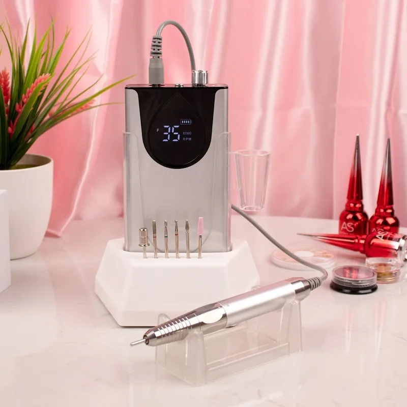 Brushless Portable Nail Drill Desktop Base Cordless Electric Nail File Drilling Machine 35000RPM Aluminum Alloy Handle