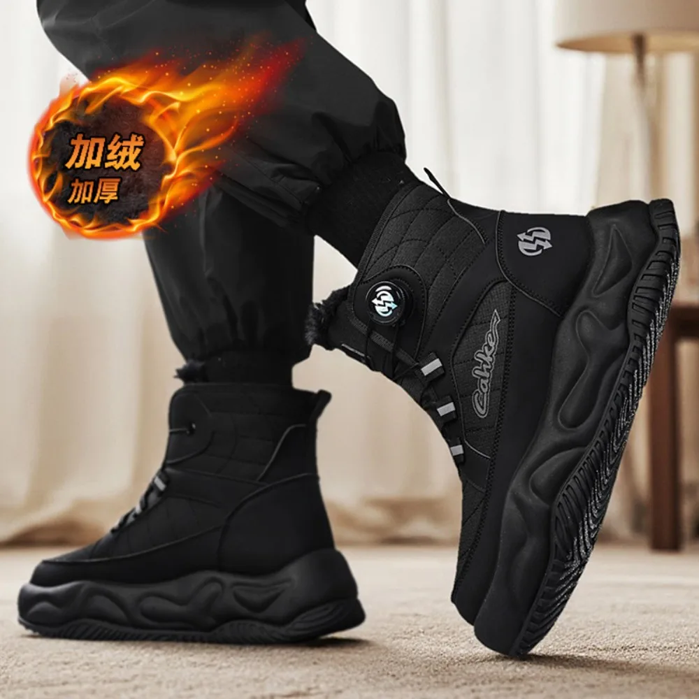 الشتاء القطيفة عالية أعلى أحذية الرجال البريطانية الرجعية ملابس العمل أحذية سميكة سوليد الأحذية الحرارية أحذية قصيرة منصة الأحذية