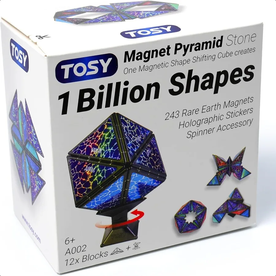 

TOSY Magnet Pyramid Stone 1 Cube Transforms into 1 Billion Shapes 12 Pieces 243 Rare Earth Magnets Holographic Design Magnet Ti