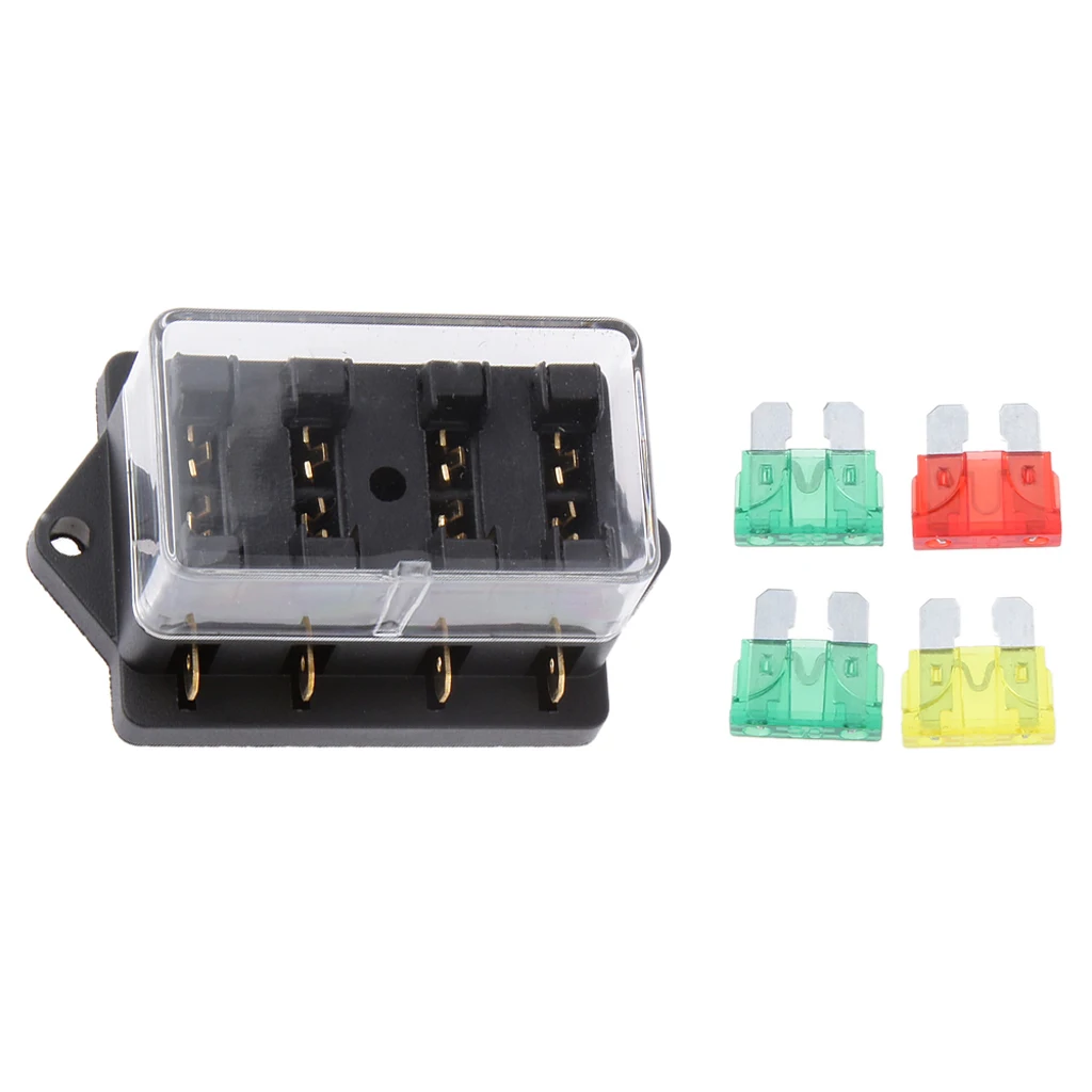 Fuse Holder Box Block 4 Way Auto Auto Boot Circuit + 4 Blade Fuses 12v / 24v