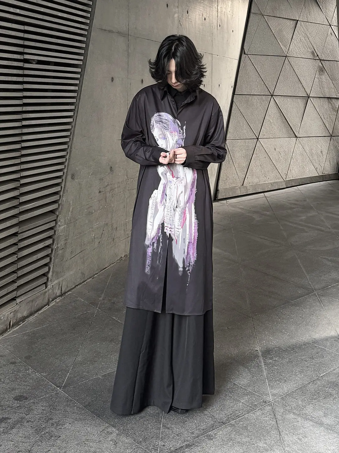 YAMAMOTO-Style Shirt 2026 HighQuality Clothing Riginal Design Portrait Print Shirt, Mid-length, Artistic style, Loose fit,Tops