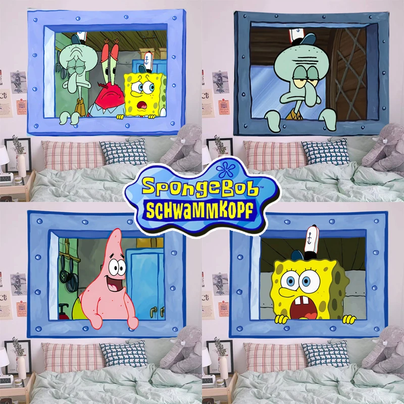 SpongeBob Patrick Star Tapestry Wall Hanging Home Dormitory Bedroom Study Decor Cartoon Cute Background Cloth Decorative Blanket