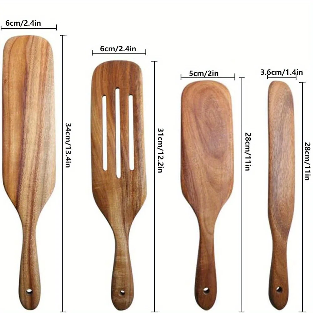 4pcs Wooden Kitchen Utensils Set Spoons for Cooking Stirring Mixing Serving Spurtles Eco-Friendly Kitchen Tools Pack