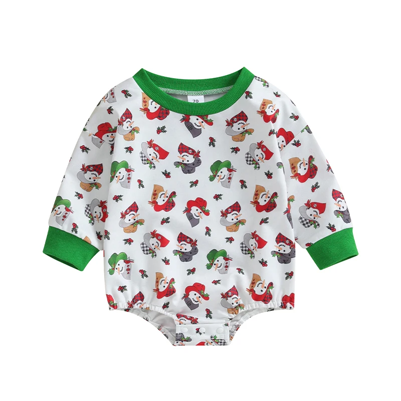 

0-18M Newborn Baby Christmas Romper Classic Snowman Cowboy Print Long Sleeve Bodysuit Newborn Playsuit