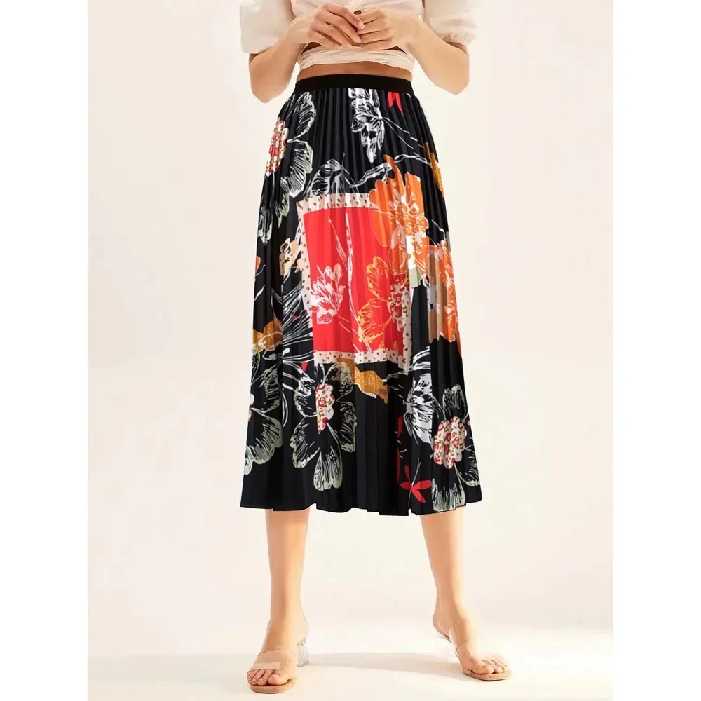 Fashion wear a vintage print ladies half skirt with atmospheric street photos