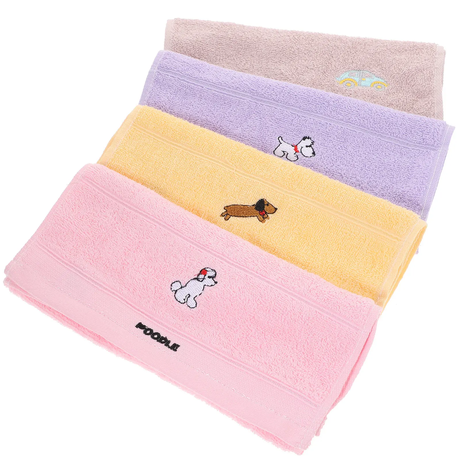 

4Pcs Cotton Towels Cotton Kids Towels Cartoon Dog Face Bathroom Kitchen Absorbent Soft Gentle EasyCleaning