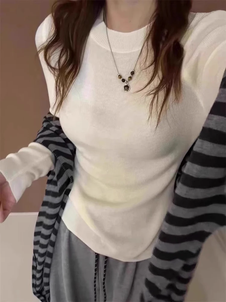 

Sweaters Jumpers Pullovers Women Knitted Tops Linen Contrast Color Relaxed Autumn Beach Vacation Holiday Resort Outside Stretchy