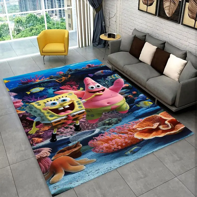 Cute S-SpongeBob Cartoon Non-Slip Area Rug for Living Room,Bedroom,Playroom,Soft Carpet Floor Mat Home Decor Rug  Room Gift