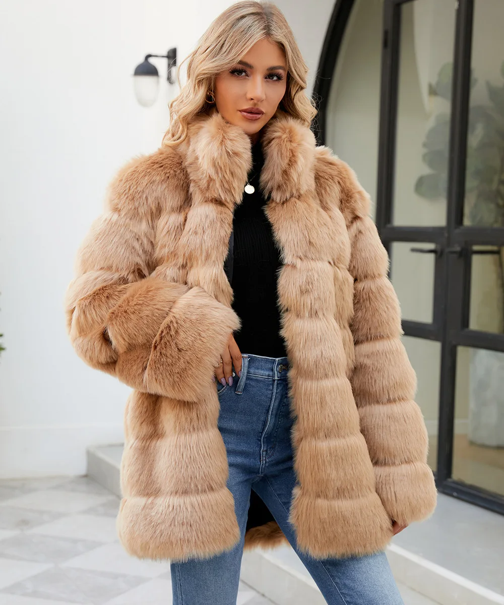 

KIDCRKJ Winter Women's Mink Fur Jacket Multicolor Furry Collar Female Faux Fur Jacket Windproof Thickened Eco Fur Coat For Lady