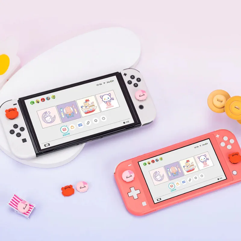 كراب ساكورا سيليكون لينة الإبهام عصا قبضة غطاء عصا التحكم غطاء للتبديل NS Oled/لايت الفرح كون تحكم الكرز Thumbstick