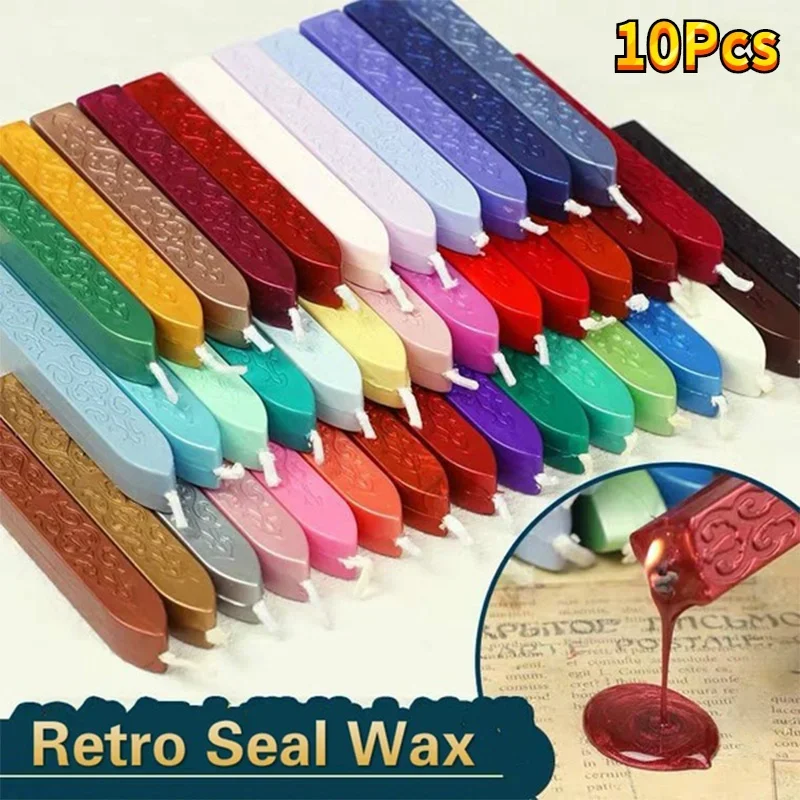 10Pcs Sealing Wax Sticks Colorful Antique Strips Candle Beeswax for Postage Letter Stamp Retro Wedding Envelope Random Color