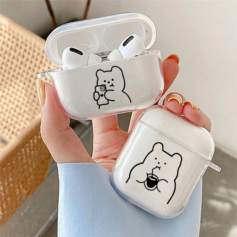 

Funny Art Line Bear Clear Earphone Cases For Airpods 4th 2 1 3 Pro 2 Headphone Box Cover For Apple Airpods Air Pods Pro Airpods3