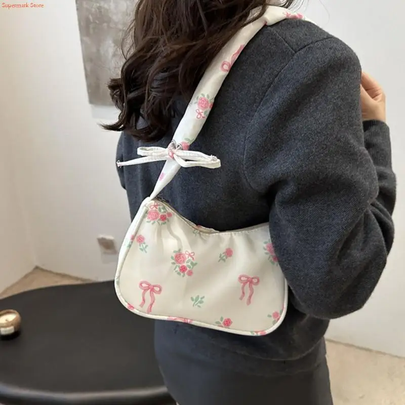 

Q5WE Women Bag Pleated Armpit Bag School Bag Large Capacity Shoulder Bag Floral Handbag Casual Shopping Bag for Everyday
