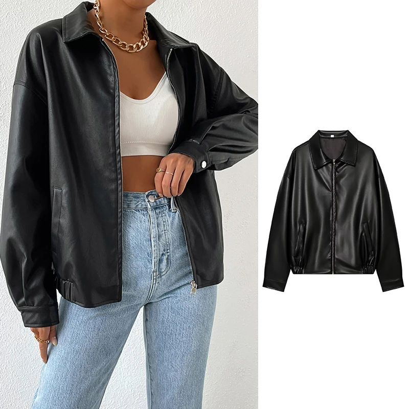 PU Leather Jackets Women's Autumn 2026 New Fashion Simple Elegant Office Women's Jackets Street Chic Youth Autumn Warm Coats