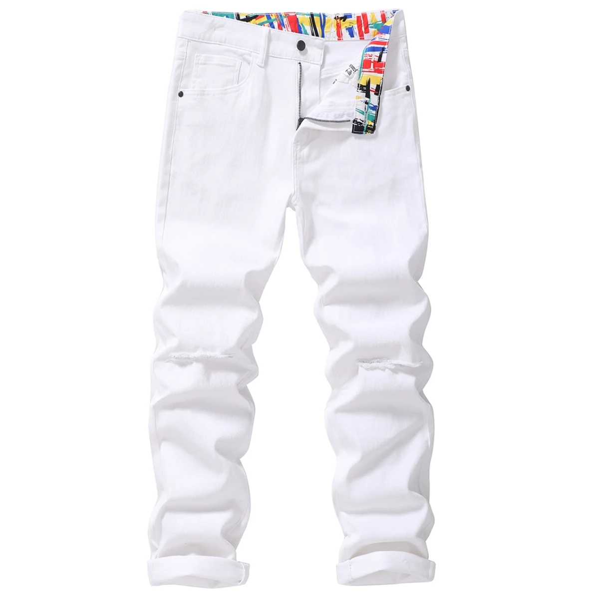

Men's White Stretch Casual Pants Daily Fashion Style Street Trend Slim Jeans Graffiti Slim Stretch Solid Color Pants
