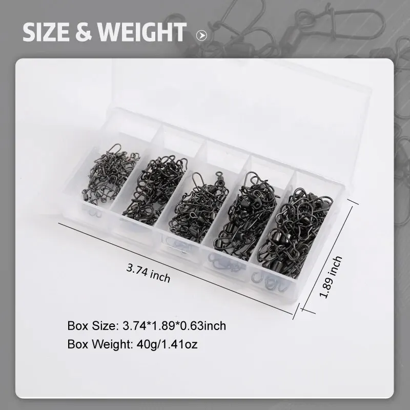 100PCS/Box Fishing Connector Pin 4# 6# 8#10#12# Bearing Rolling Swivel With Snap Fishhook Lure Accessories image 5