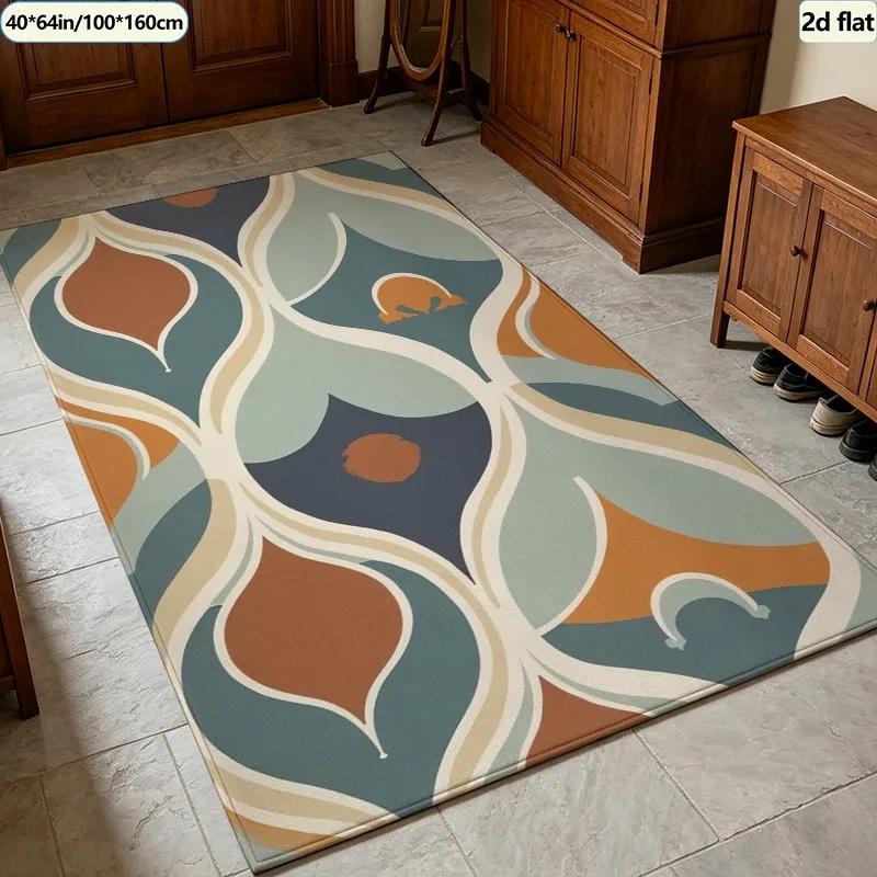 Mid‑Century Retro Curved Abstract Carpet Flooring Square Area Rug Non‑Slip Washable Floor Mat for Living Room Bedroom Home