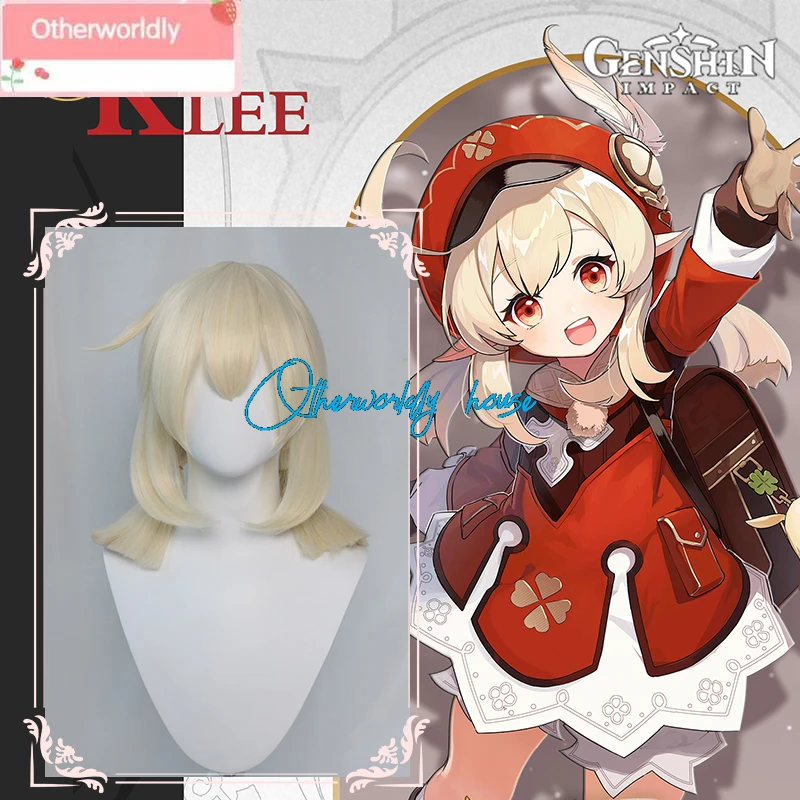 Game Genshin Impact Klee Cosplay Wig Fleeing Sunlight Cosplay Spark Knight Red Burny Girl 40cm Cream Gold Twin Tail Wigs