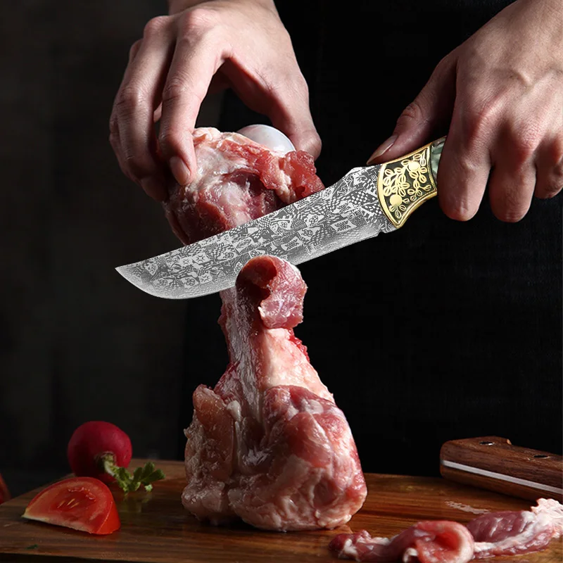 Damascus Steel Kitchen Knife Meat Cleaver Boning Knife Full Tang Handmade Forged Knife Multi-purpose Cooking Chef Knife