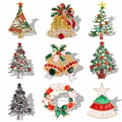 New Year Christmas Brooch For Women Girls Fashion Santa Claus Wreath Xmas Tree Enamel Metal Badges Pins Clothes Accessories