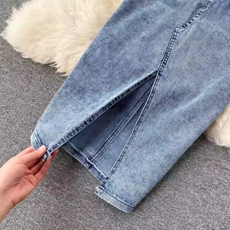 Modisches Skinny High-Waist Ärmelloses Crop-Top 2-Teiliges Jeansrock-Set Damen 2026 Sommer Streetwear Zweiteiler – Detail 9