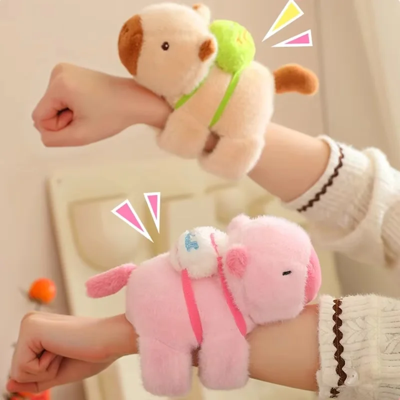 18cm Capybara Plush Wrist Strap Toy Slap Snap Wrap Wristband Bracelet Stuffed Animal Capybara Doll Snap Band Hand Ring Deco Gift