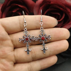 Gothic Punk Trumpet Cross Hip Hop Earrings Rock Red Black Oil Drip Crystal Earrings for Women Fashion Jewelry Nightclub Gifts
