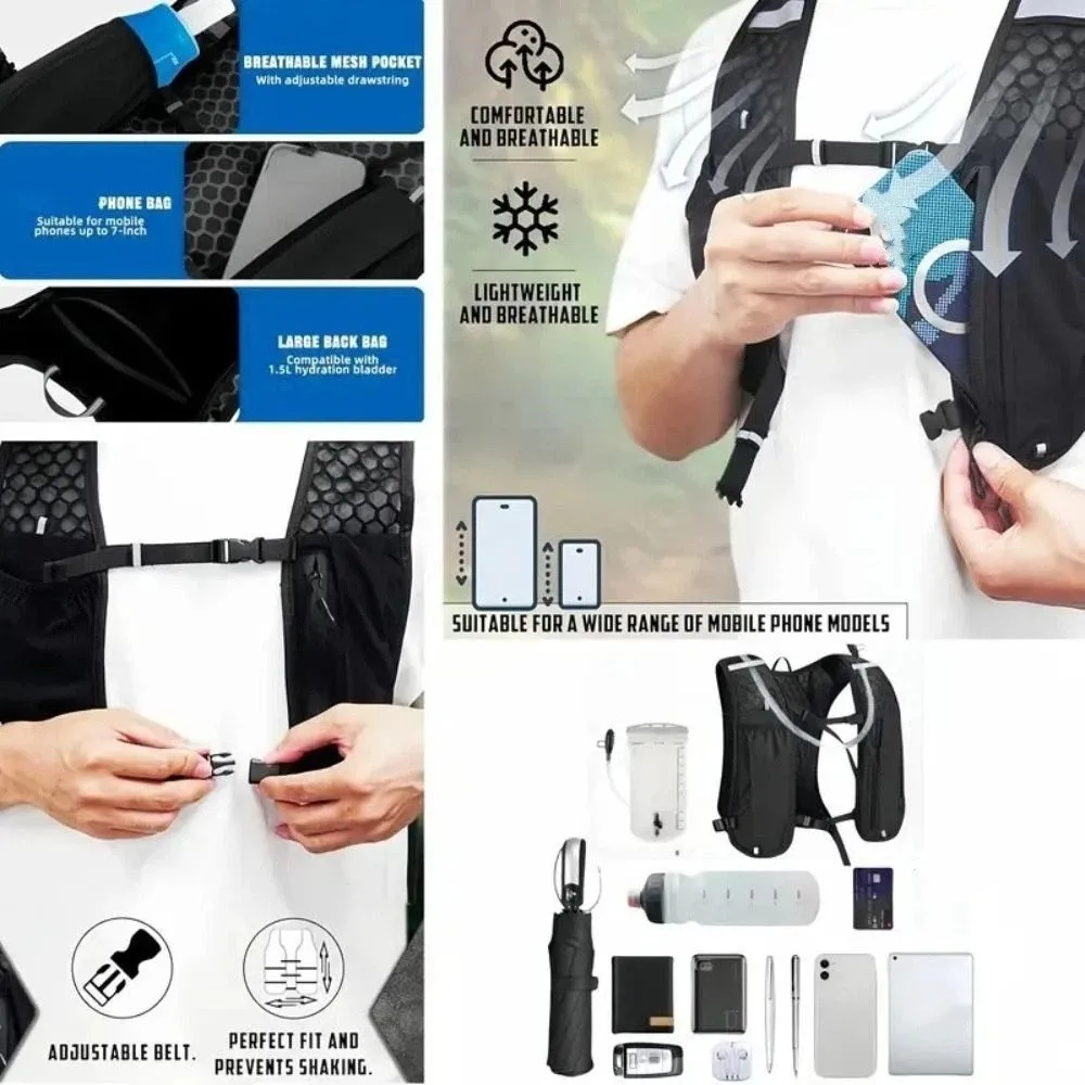 Waterproof Reflective Running Vest Pack Adjustable Breathable Running Hydration Vest Bag Convenient Multifunctional