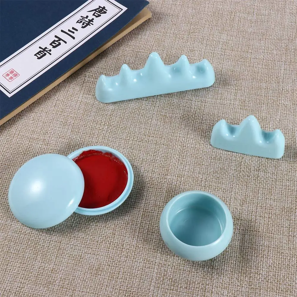 Craft Decoration Imitation Jade Hill Shape School Office Supplies Pen Rest Stand Writing Brush Holder Ink Painting Accessories